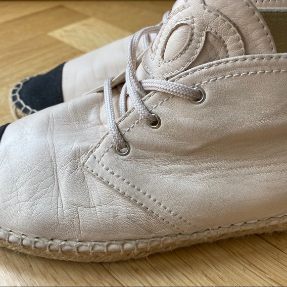 CHANEL Pink Leather Lace Up Espadrilles Sneakers - Picture 7 of 9